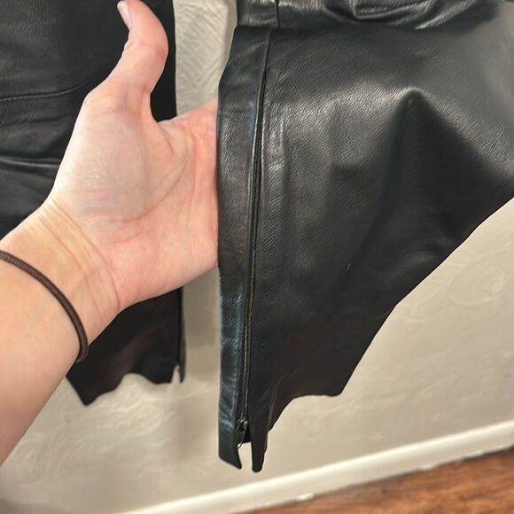 CREER New York 2002 100% Lambskin Leather Black Moto Fitted Pants size 8 - Picture 2 of 6
